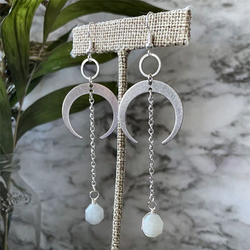 Sieraden en accessoires Bohemian stijl oorbellen Creatief ontwerp Lange ketting maan kristal oorbellen_voghion.com