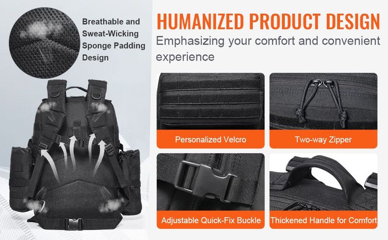 Tactical Backpack 45L Military Backpack With Molle Mode & 3 Compartments, Military Tactical Backpack For Men Molle Daypack 3 Day Bug Out Bag Hiking Rucksack With Bottle Holder_voghion.com