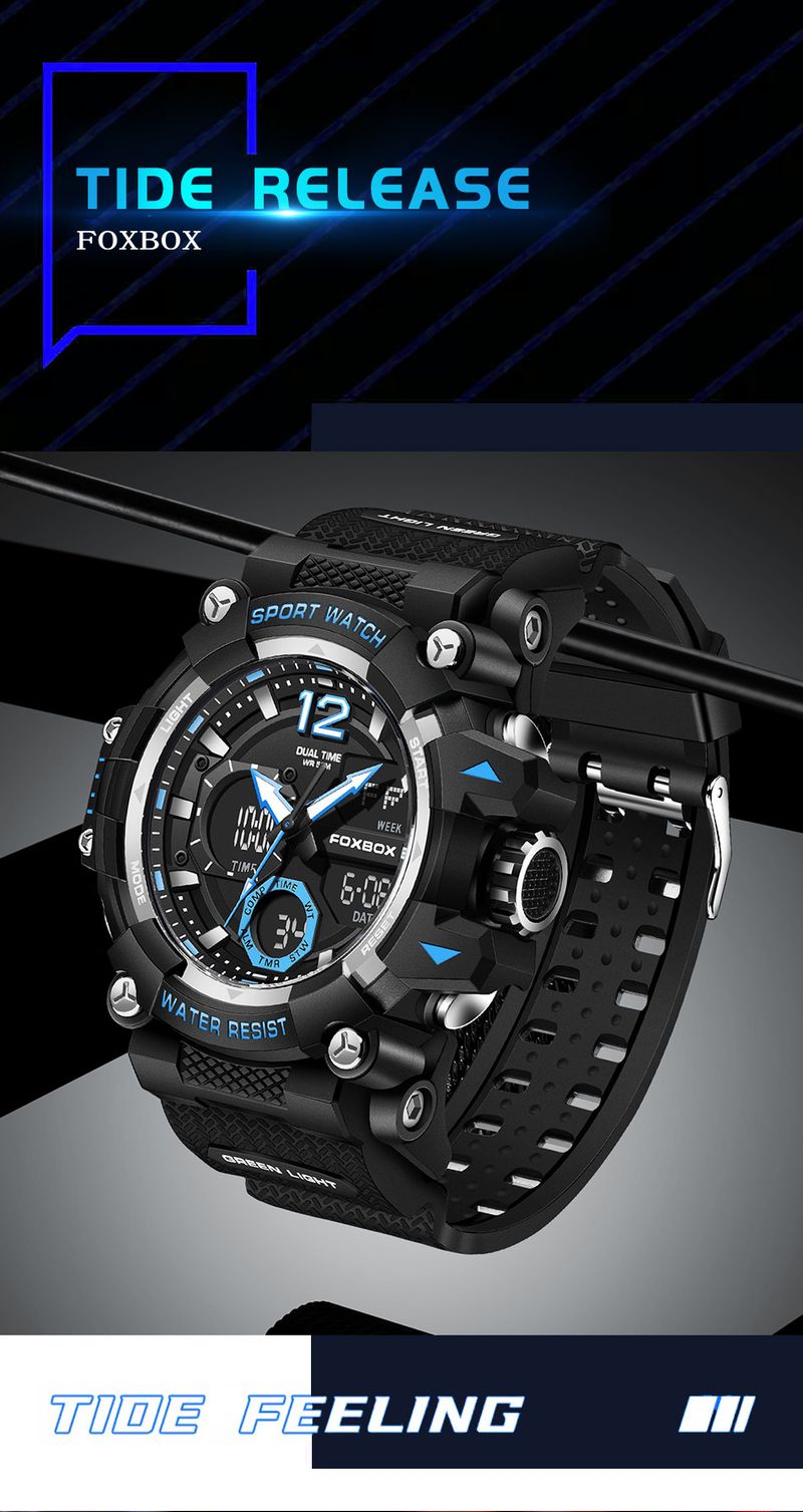 Reloj deportivo impermeable para hombre con pantalla dual, manecillas luminosas y cronómetro: ligero y resistente para actividades al aire libre._voghion.com