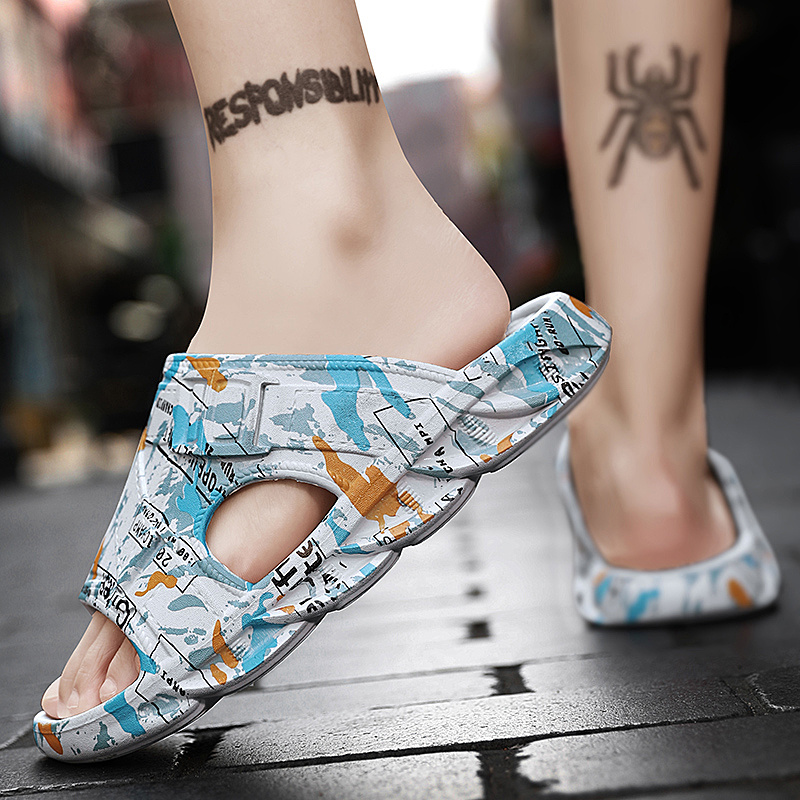 Men Slipper for Indoor Outdoor Sandals Open Toe Pillow Beach Slippers for Summer External Wear_voghion.com