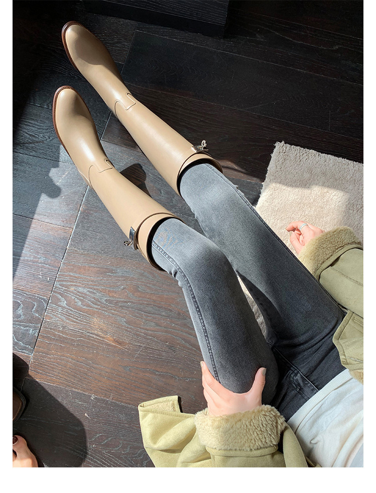 2024 Herbst/Winter Neue Spitz Kleine Grobe Ferse Ritter Mit Mid High Barrel Lange Stiefel Für Frauen_voghion.com