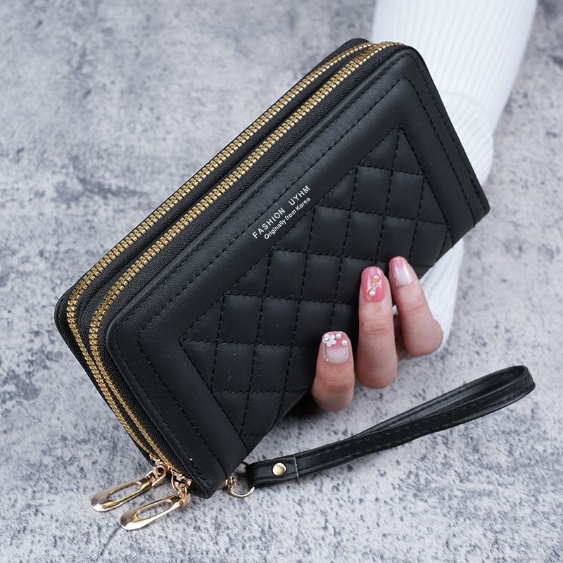 Cartera de mujer Nueva cartera larga de estilo coreano para mujer, cartera para teléfono informal, billetera con doble cremallera, tarjetero de gran capacidad_voghion.com