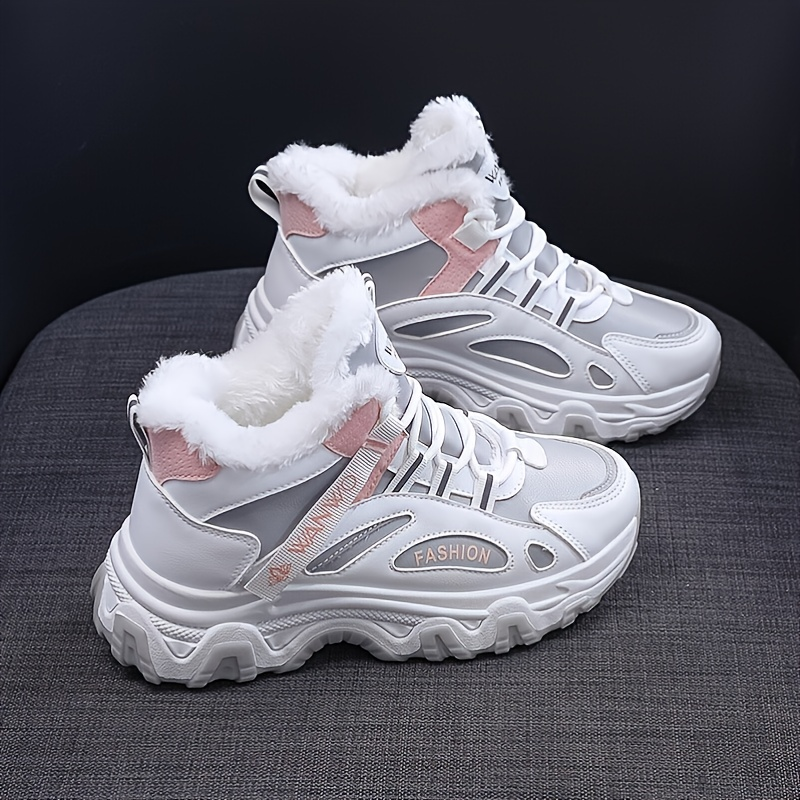 Scarpe da ginnastica casual da donna, scarpe da ginnastica robuste con suola spessa color block, scarpe da corsa antiscivolo foderate in peluche caldo_voghion.com