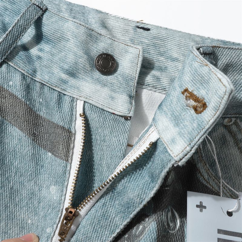 Herenkleding 3D Digitaal Bedrukte Denim Broek Heren Hip Hop Street Trend Gewassen Oude Inkt Spatten Losse Wijde Pijpen Rechte Broek_voghion.com