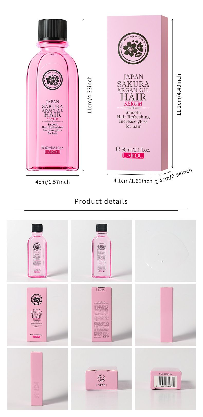 Scrub e trattamenti per il corpo Olio di Argan Sakura Giapponese Essenza per Capelli 60ml Cura dei Capelli Confezione Inglese Spot_voghion.com