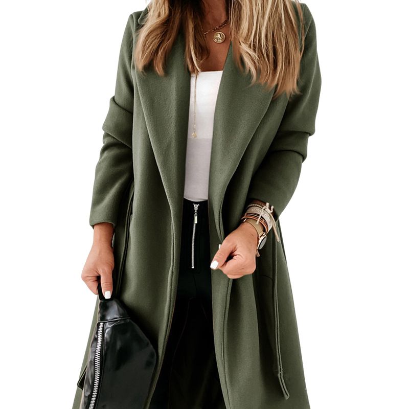 Eleganter langer Wollmantel für Damen – Trenchcoat in Übergröße mit Gürtel, Bürokleidung, Herbst-Winter-Mode_voghion.com