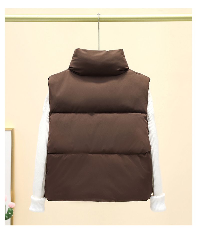 Gilet matelassé sans manches pour femme, léger, à col montant et fermeture éclair, coupe oversize, idéal pour l'automne/hiver, décontracté et professionnel._voghion.com