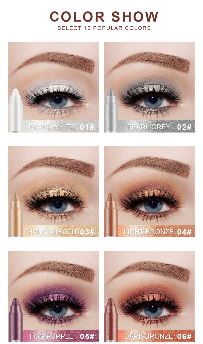 12-Piece Eyeshadow Pencil Set With Pearlescent Finish - Includes Sharpeners, Professional Eyeshadow Makeup Kit_voghion.com