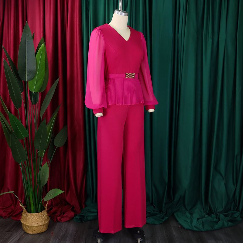 Ropa de mujer Nueva moda tradicional Tongle Top de manga larga Pantalones de pierna ancha Traje de dos piezas_voghion.com