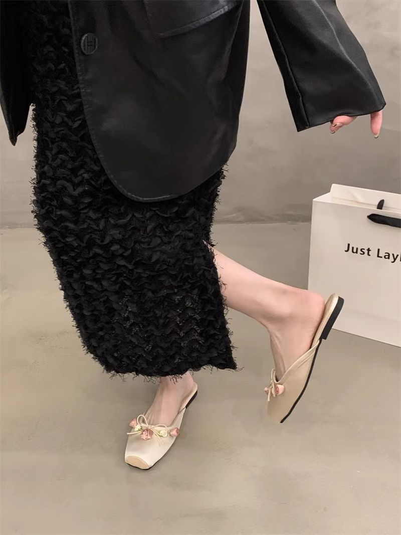 Yarım terlik 2024 yeni düz tabanlı terlikler peri tarzı tek ayakkabı açık hava sandaletleri pembe terlik kadın ayakkabıları_voghion.com