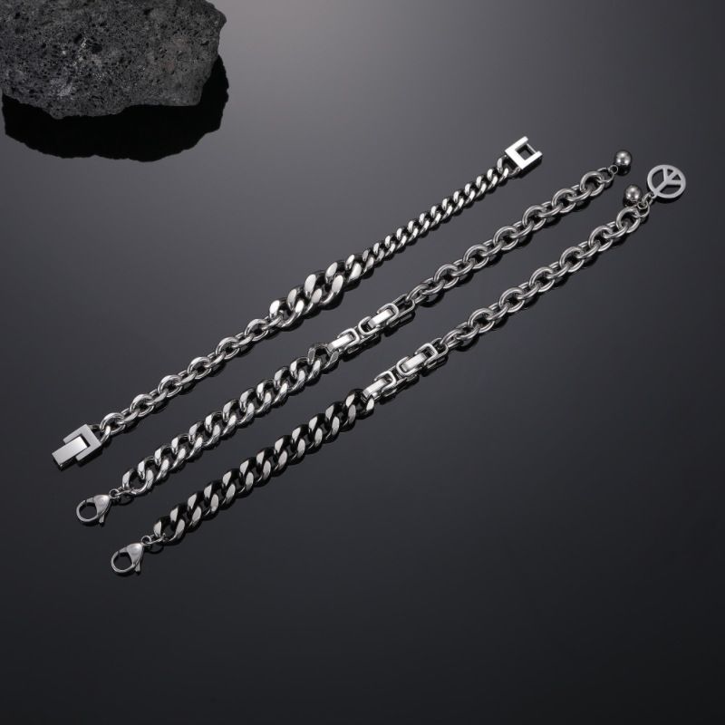 Men's Personalized Splicing Bracelet Ins Hip Hop Trendy Brand Titanium Steel Couple Bracelet Personalized Versatile Cuban Bracelet_voghion.com