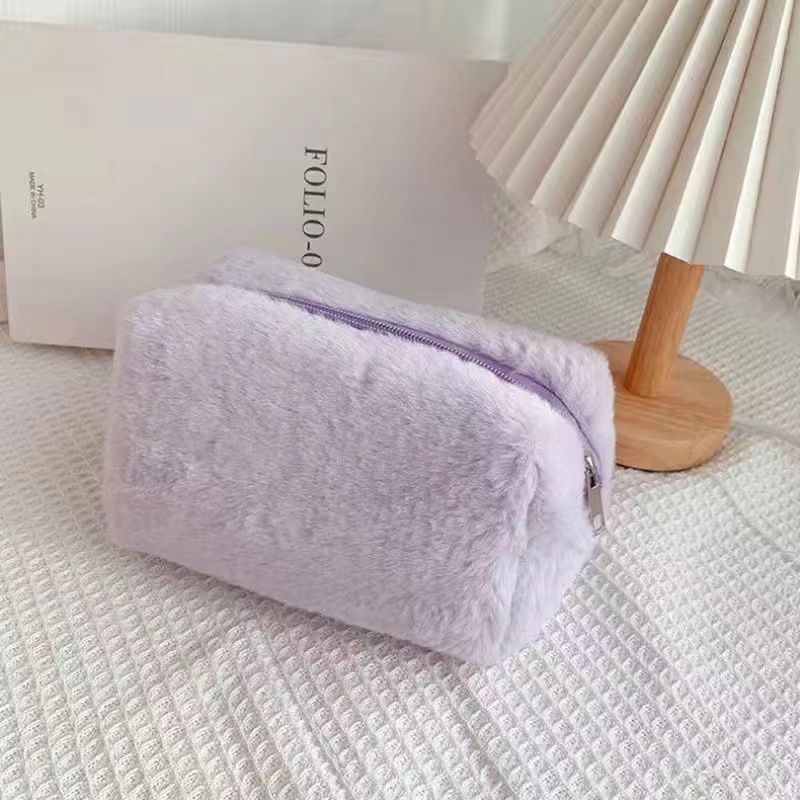 Plush Cosmetic Bag Macaron Color Sweet Large Capacity Storage Bag High Color Value Bag_voghion.com