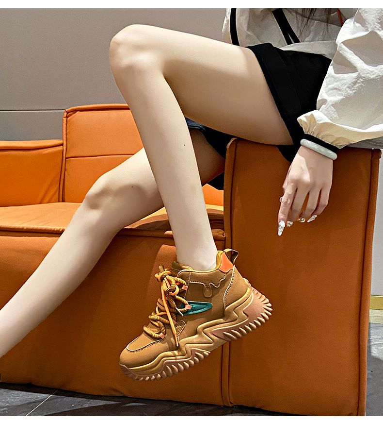 Bottes mi-hautes à plateforme pour femmes, chaussures de papa à plateforme, bottes d'alpinisme à lacets, chaussures décontractées pour femmes_voghion.com