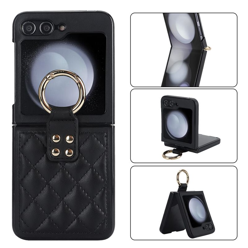 Applicable to Samsung ZFlip6 mobile phone case, rhombus ring, small fragrant wind folding protective case, zflip5/4 leather case, high-end._voghion.com