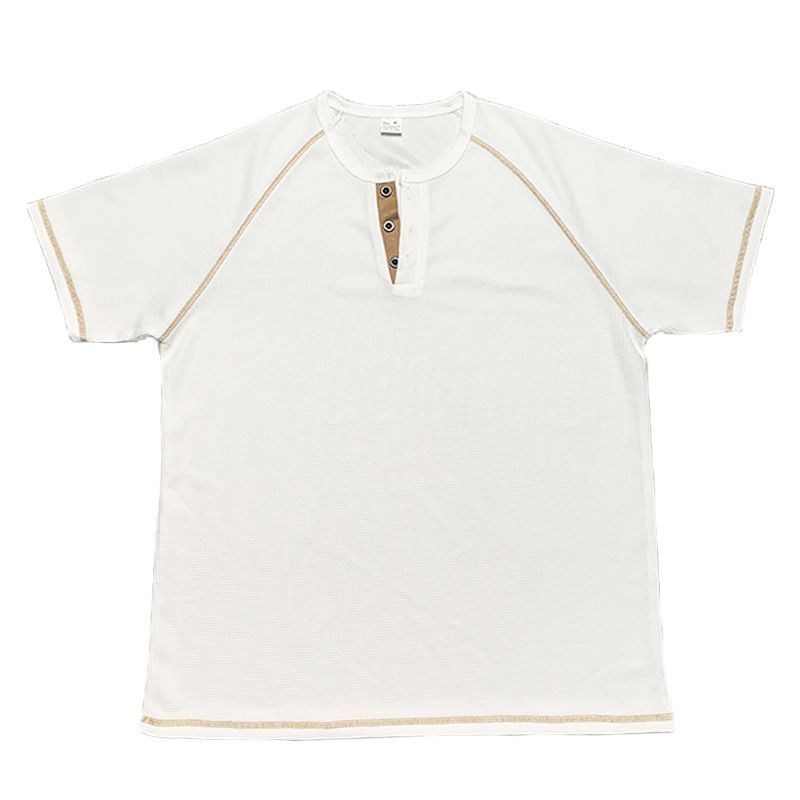 Large round neck buckle men's summer solid oversized waffle casual Henry T_voghion.com