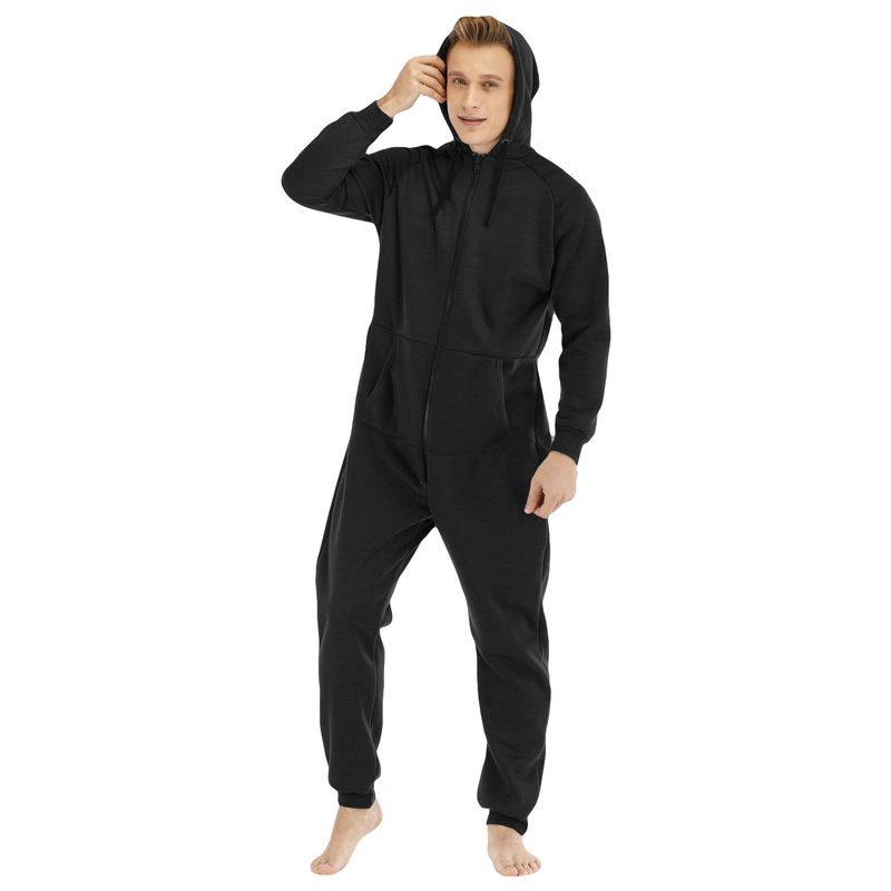 Underwear & Sleepwears Men's Heavyweight Fleece Jumpsuit - Cozy One-Piece Loungewear & Sleepwear For Home Comfort (Green, Black, Royal Blue, S-XXL)_voghion.com