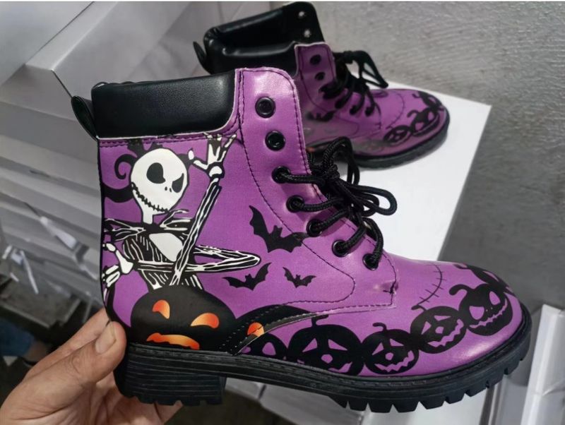 CMY-Women's Boots PU Women's Shoes Fashion Tooling Boots Large Size Printed Autumn Women's High Top Skull Pattern Martin Boots Women's_voghion.com