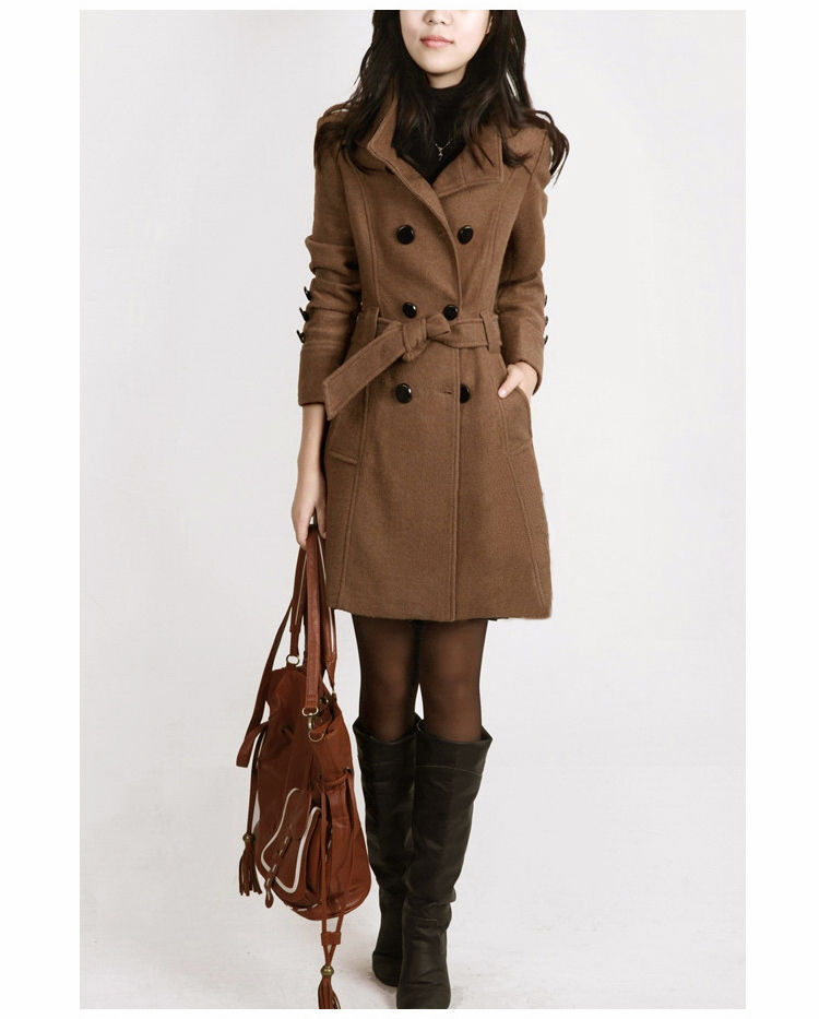 Women's slim long double-sided woolen coat trench coat_voghion.com