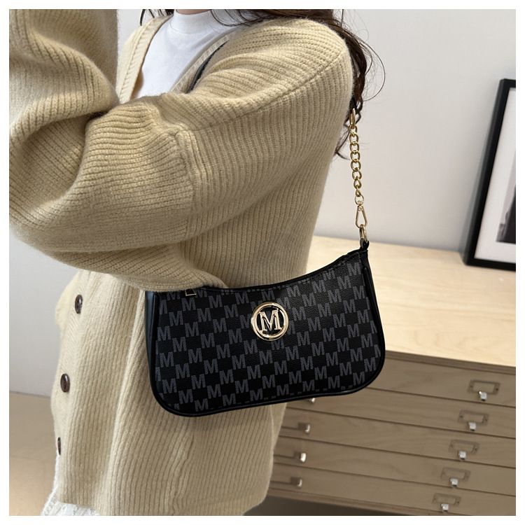 Borsa a tracolla con stampa a lettere, elegante e di personalità, con tracolla a mezzaluna, nuova moda di quest'anno per le donne_voghion.com