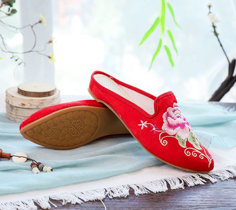 Damenschuhe Hausschuhe Spitzschuh Modische Casual Bestickte Hausschuhe Einstufige Casual Damen Stoff Hausschuhe Sandalen Sommer_voghion.com