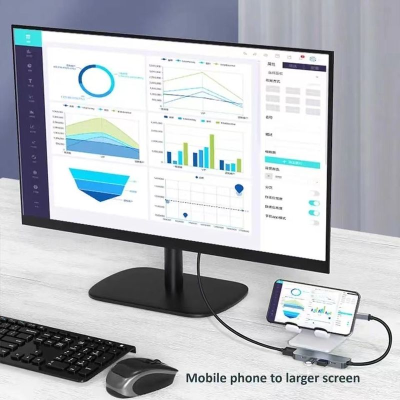 Cep Telefonları, Bilgisayarlar, Dizüstü Bilgisayarlar için Type-C Yerleştirme İstasyonu - HDMI, 5'i 1 Arada USB 3.0 Bölünmüş Ekran Monitör Hub'ı_voghion.com