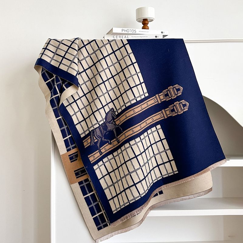 2025 Neuer warmer Kaschmirschal für den Winter für Damen, mittellanger karierter Schal mit Nackenwärmer in Pferdequastenform_voghion.com