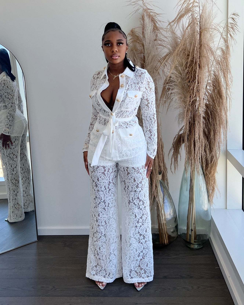 Women's Autumn Fashion Hook Lapel Long Sleeve Pants Suit_voghion.com
