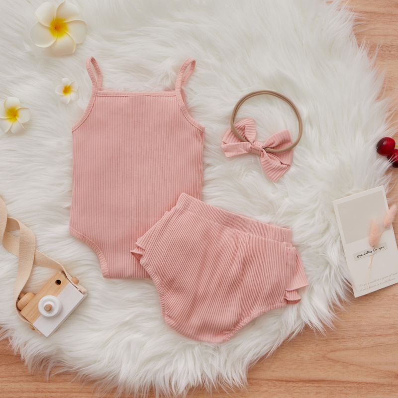 Treasure salary children's clothing style summer solid color suspender top with ruffle edge wrapped buttocks pants and_voghion.com