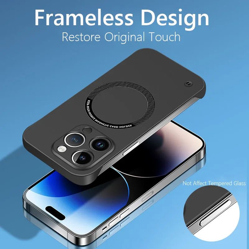Rahmenlose Hülle 13 12 11 16E Schlanke magnetische Handyhüllen für iPhone 15 14 Pro Max 16 Plus Cover_voghion.com
