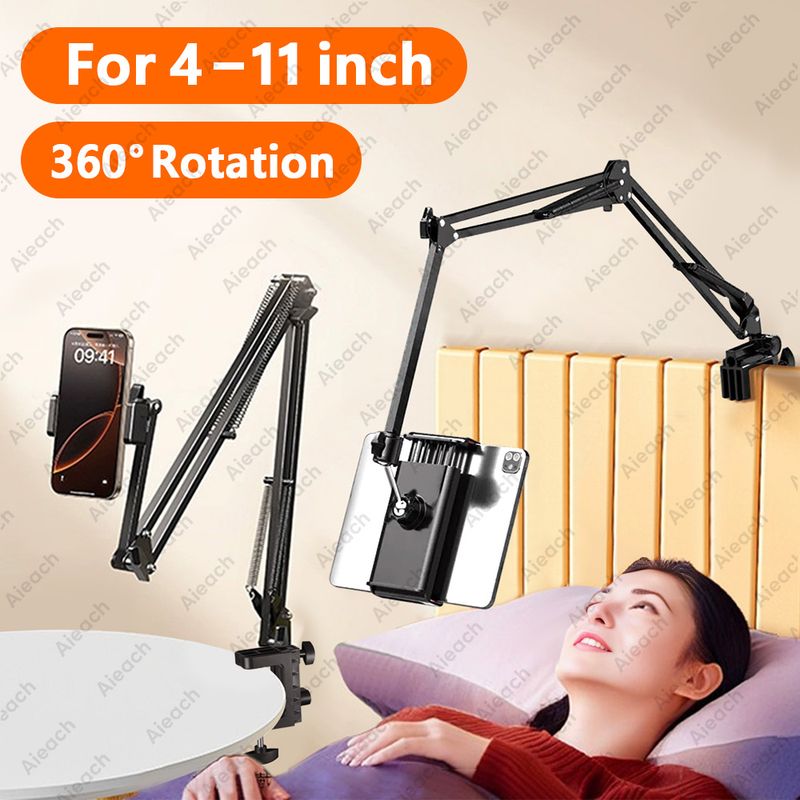 OEMG Adjustable Stand, Foldable Metal 360 ° Rotating Holder For Desk/Headboard/Bookcase, Compatible With 4.7-11" IPad & Tablet_voghion.com