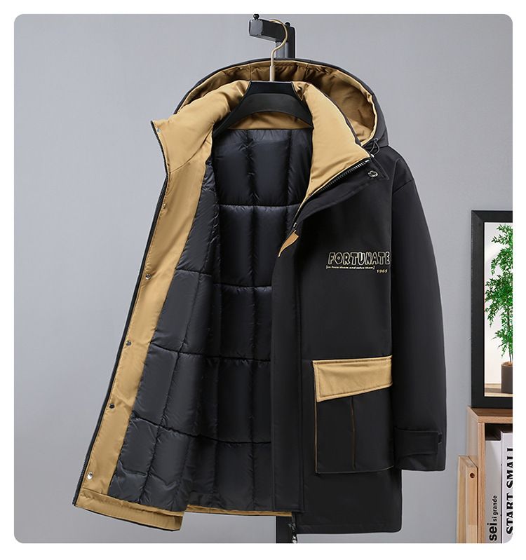 Abbigliamento da uomo taglie forti, giacca invernale da uomo in cotone con cappuccio staccabile, giacca patchwork da uomo taglia forte, media e lunga_voghion.com