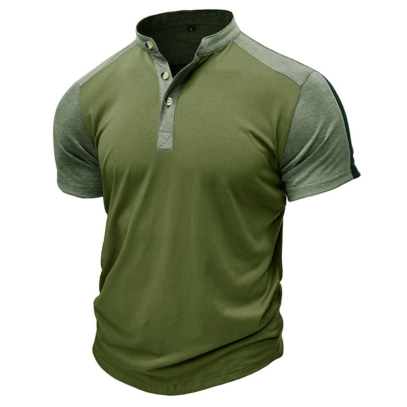 T-shirt à manches courtes et col montant pour homme, chemise Henley de sport de plein air pour homme, haut de fitness, t-shirt_voghion.com