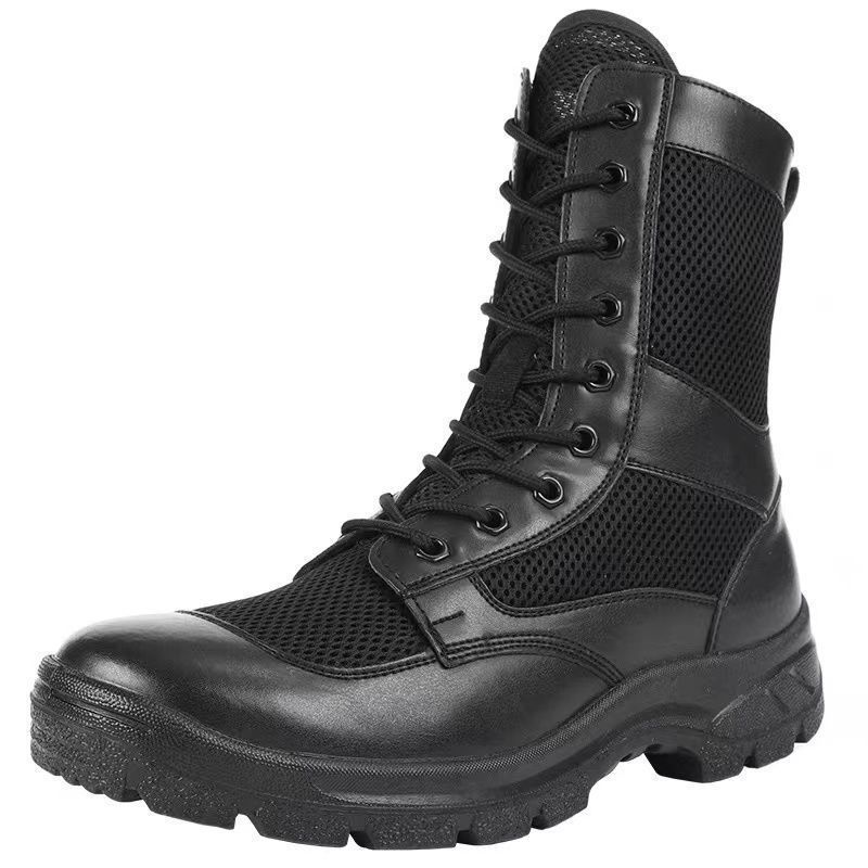 European Warm Series New Summer Zipper Combat Training Breathable Mesh Martin Men's Outdoor Hiking Boots Trendy Motorcycle Security Shoes_voghion.com