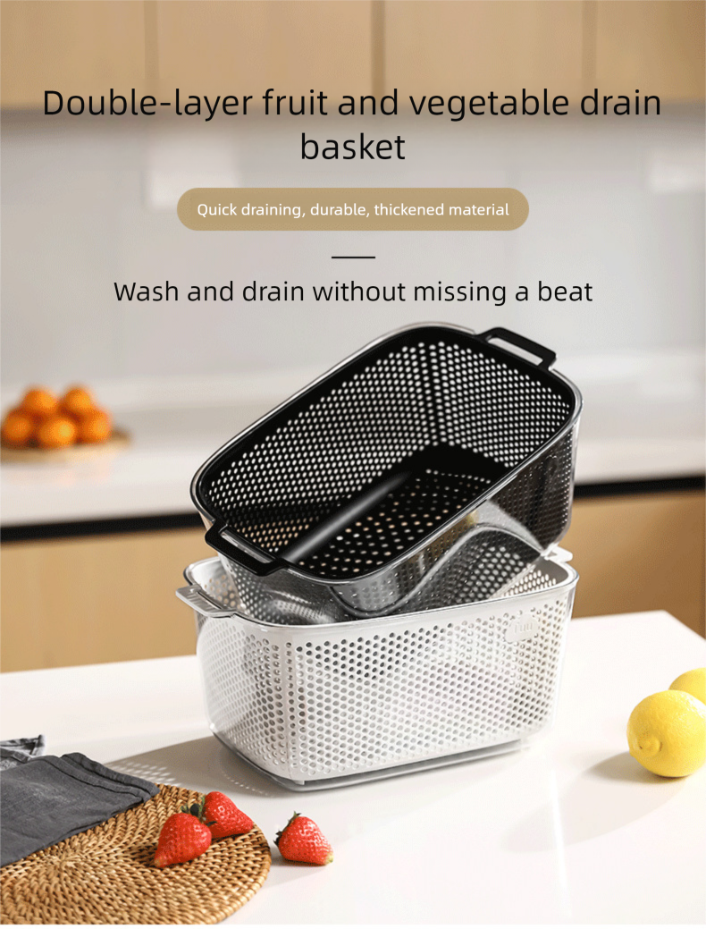 Kitchen Plastic Double Layer Rice Washing Basin Draining Household Living Room Coffee Table Internet Celebrity High-End_voghion.com