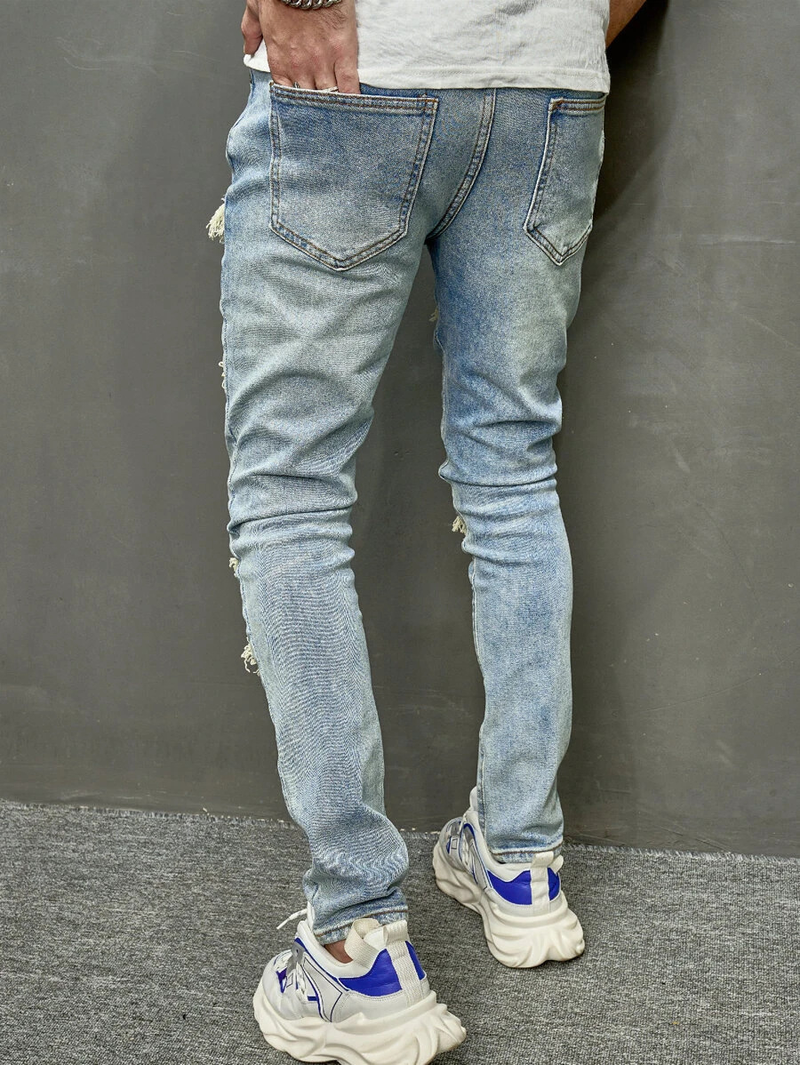 Herreklær 2024 Nye høykvalitets slitte stretchjeans for menn Skinny jeans Herrejeans_voghion.com