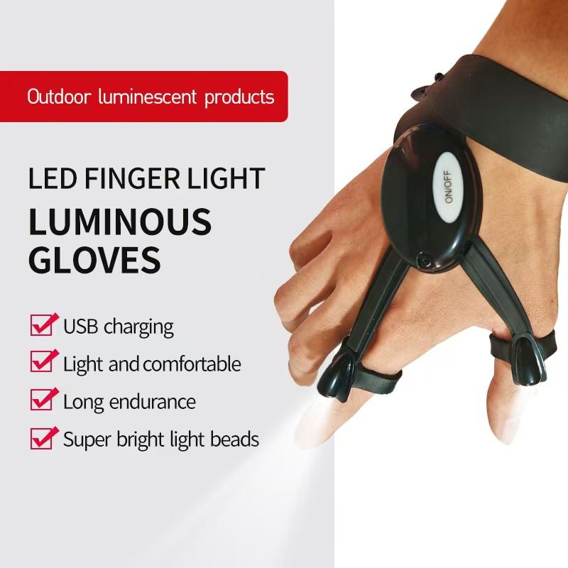 Nueva linterna recargable para acampar, luz nocturna negra de dos dedos para exteriores, guantes de pesca._voghion.com