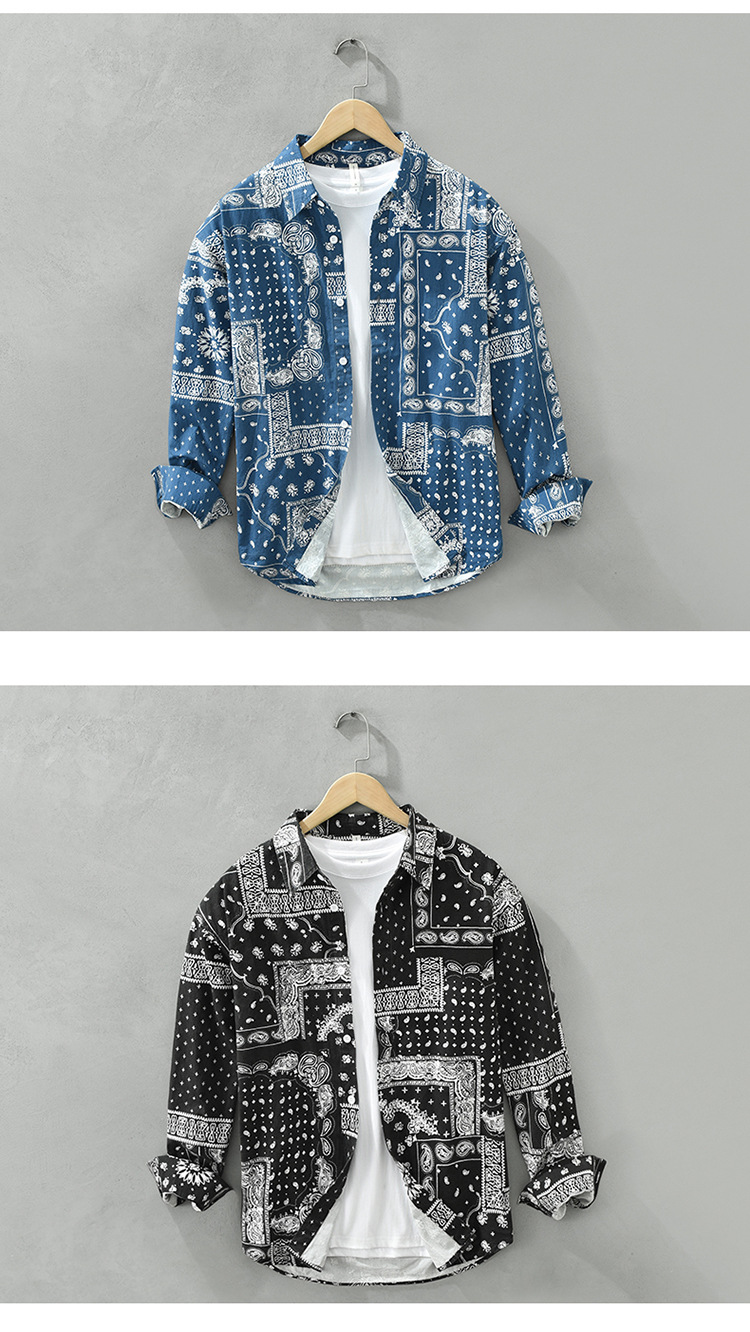 6767 Camicia a maniche lunghe stampata alla moda da uomo, primavera e autunno, nuova maglietta versatile e artistica, un sostituto per i capelli_voghion.com