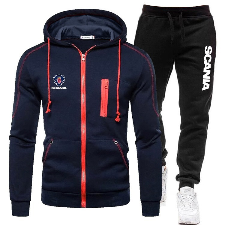 Nyt trendy high street SCANIA casual hættetrøje med lynlås efterår og vinter fleecesæt, herre_voghion.com