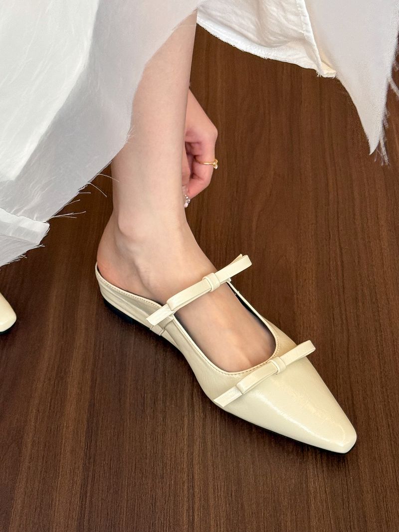 Lan Cabinet Good Wear • Off-White Spitzschuh Bowknot Halbschuhe für Damen Sommer 2025 Frühling Outdoor Mary Jane Schuhe_voghion.com