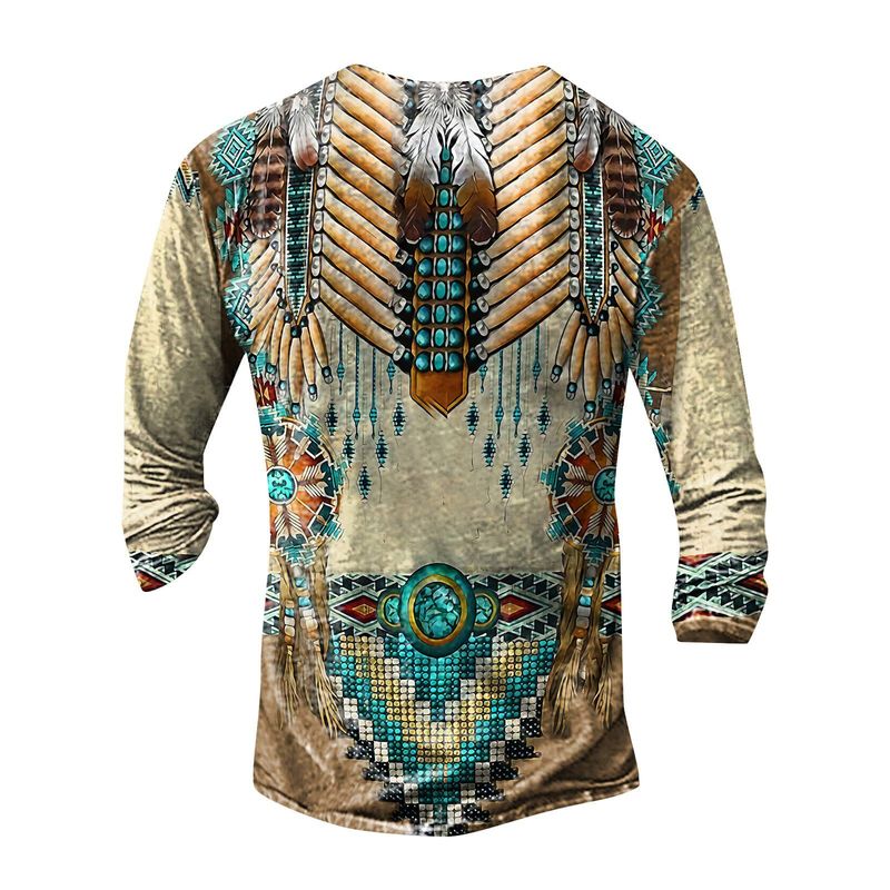 2025d Summer Digital Print Youth Motorcycle Pattern Henley Shirt 7-Button Men's Casual Long Sleeve_voghion.com