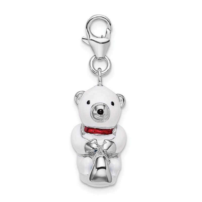 Amore La Vita Sterling Silver Rhodium-plated Polished 3-D Enameled Polar Bear On Sled Charm With Fancy Lobster Clasp_voghion.com