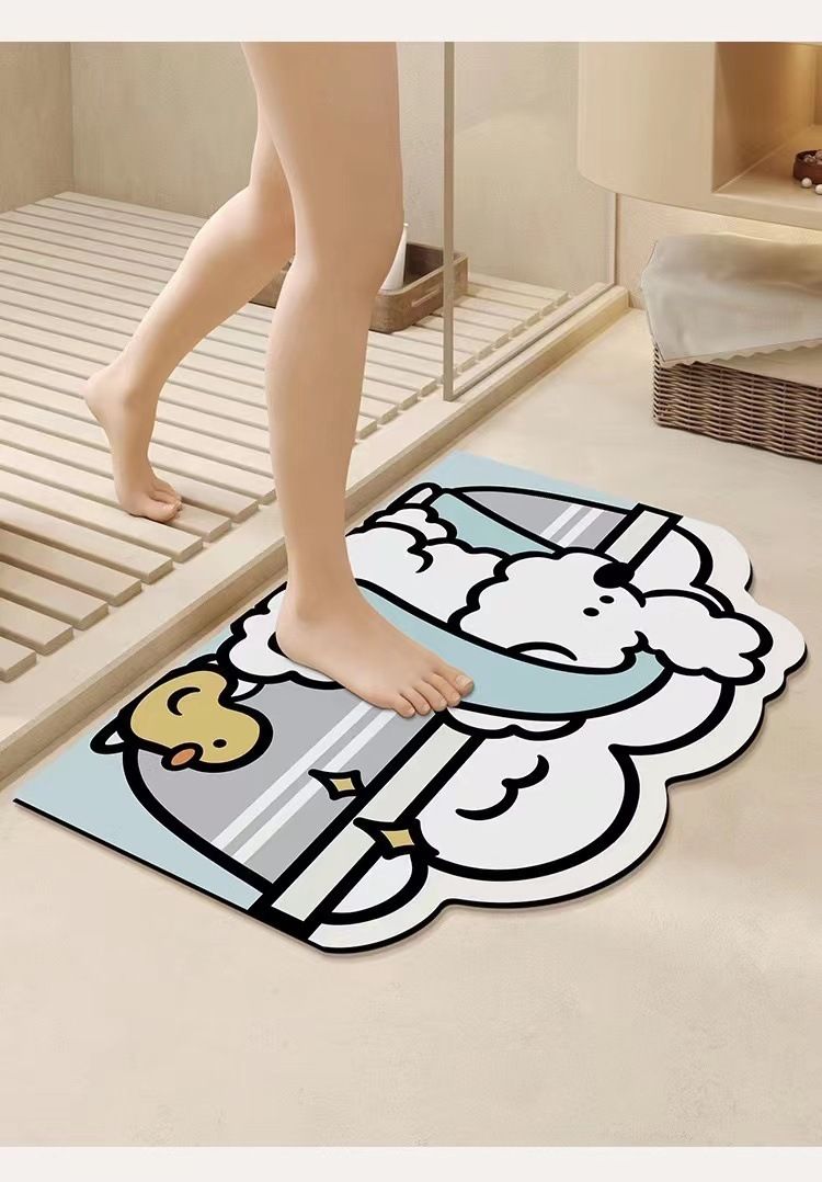 Wohnmöbel Cartoon süße Kieselalgen Schlamm absorbierende Pad Dusche Zimmer Badezimmertür Badezimmer Toilette schnell trocknend rutschfeste Fußpolster_voghion.com