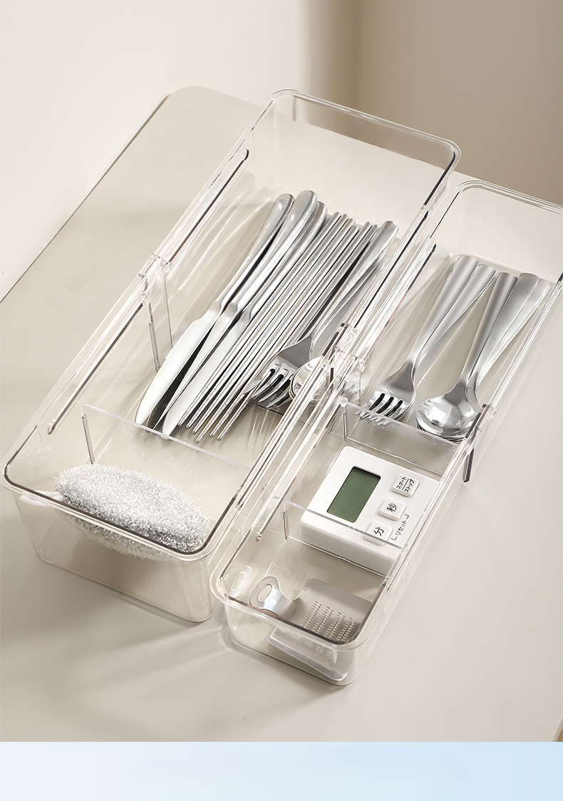 Transparent drawer with expandable storage partition organizing box, kitchen utensil classification storage, cosmetics_voghion.com