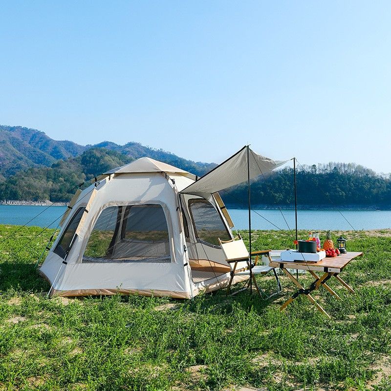 Outdoor 5-8 Personen Automatisches Schnellöffnen Tragbares Faltbares Sechseckiges Sonnenschutz-Mückensicheres Familiencampingzelt_voghion.com