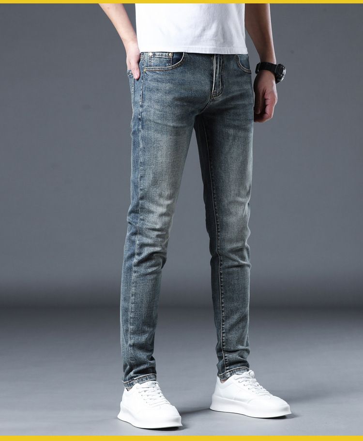 Men's clothing Four Seasons Jeans Men's Spring and Summer New Light Blue Scratched Personalized Small Leg Pants Slim Men's Pants_voghion.com