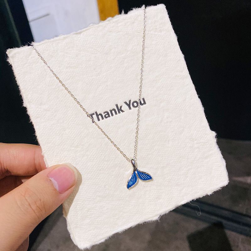Fresh And Elegant Ocean Series Blue Fish Tail Titanium Steel Necklace For Women, Niche Light , Girlish Internet_voghion.com