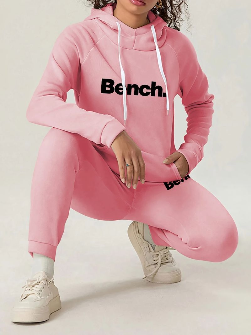 Completo con cappuccio e stampa di lettere da donna, felpa a maniche lunghe e pantaloni con elastico in vita_voghion.com