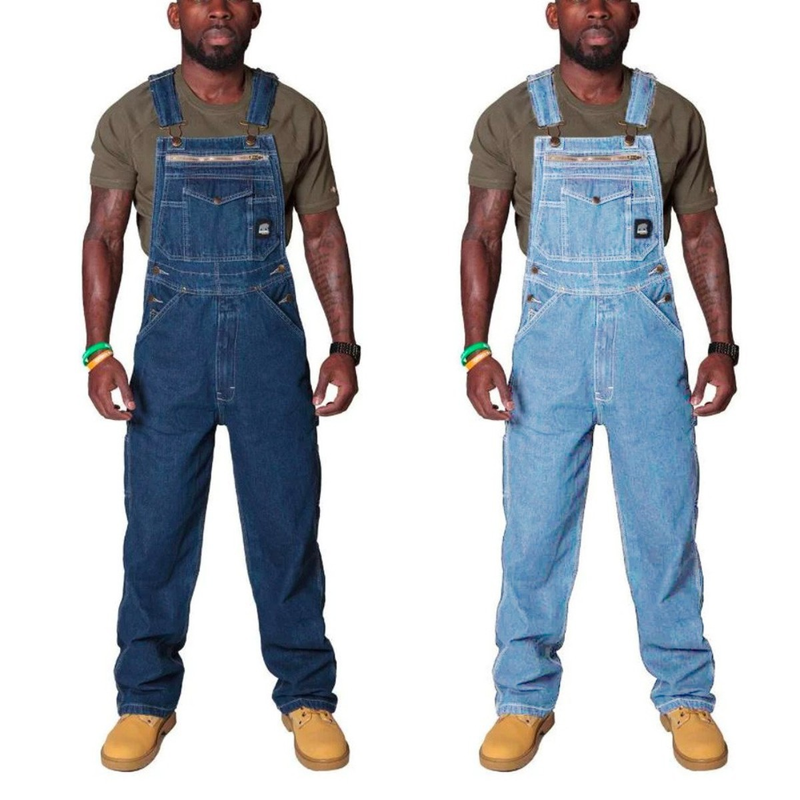 Der Schultergurt und der Overall der Männer wurden von der Jeans-Arbeitshose gerissen_voghion.com