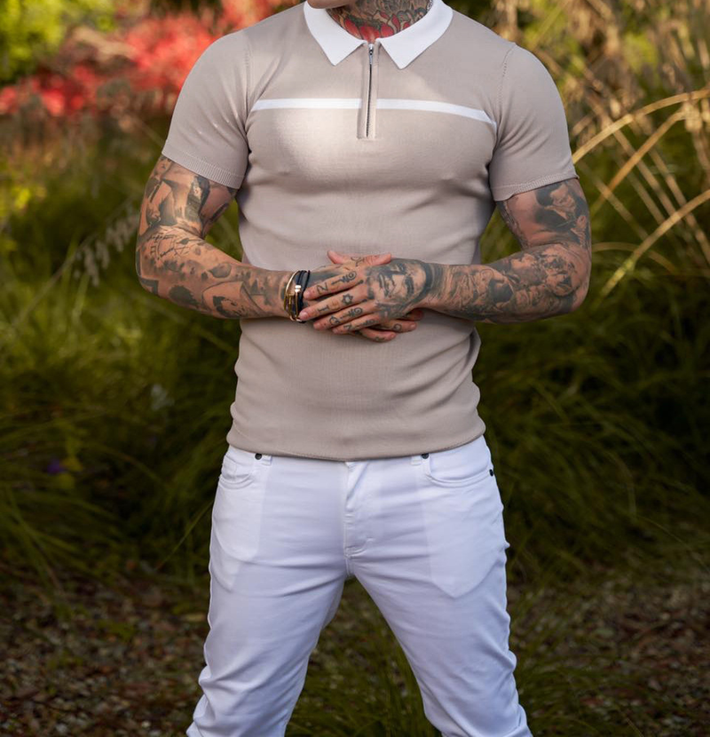 Herenkleding Nieuwe heren Slim Kleur Matching Opstaande kraag Heren Casual Verticaal Gestreept Korte Mouw Jeugd Herenkleding Tops_voghion.com