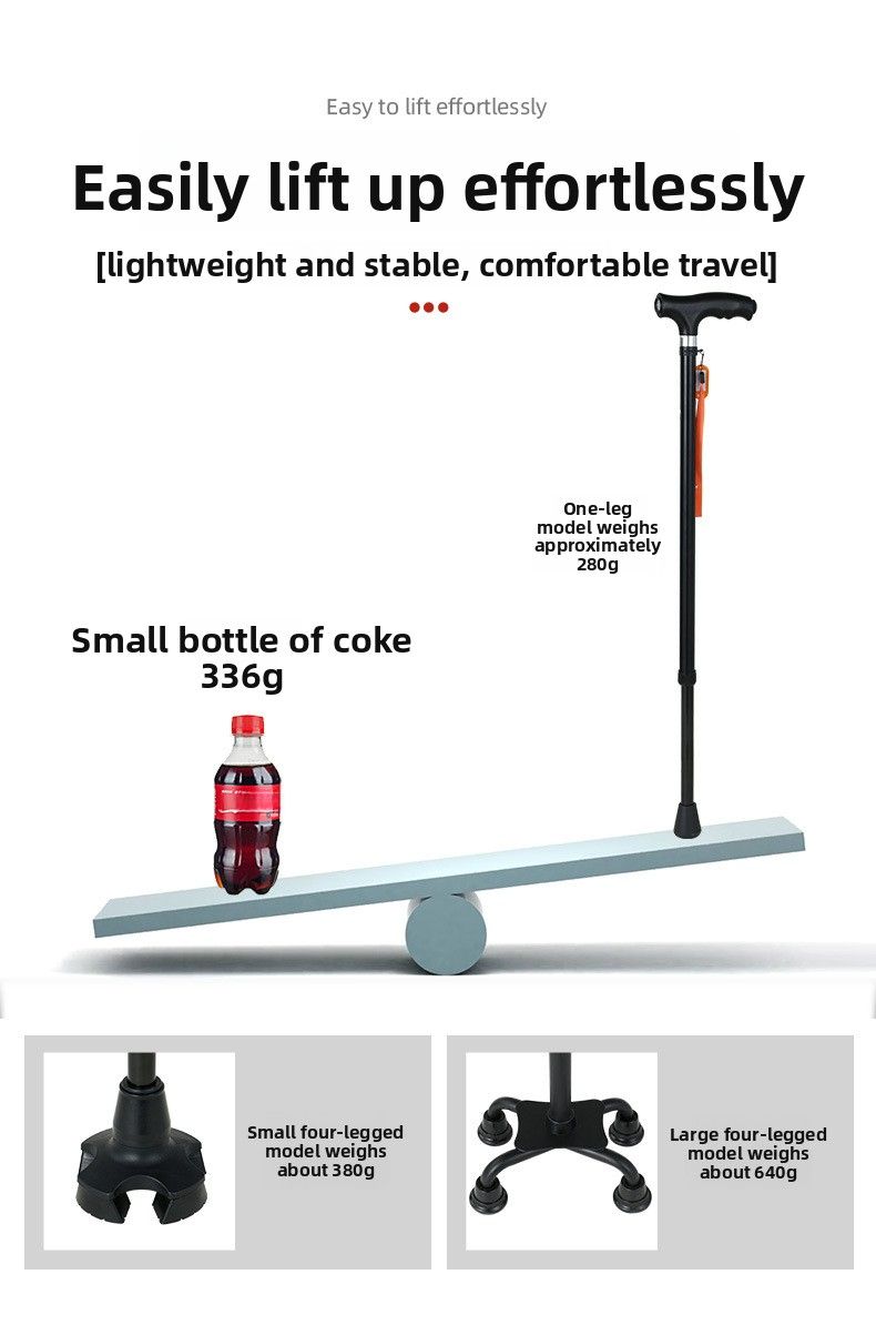 Bastone da passeggio telescopico multifunzionale a quattro gambe in lega di alluminio Lefu per anziani con canna leggera antiscivolo_voghion.com